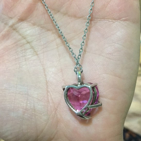 Lab created Pink and White Sapphire Heart necklace - Picture 9 of 13